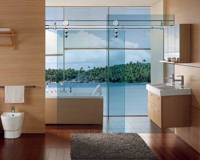 Những mẫu vách kính tắm phổ biến 3 Vách tắm kính 1 cánh lùa ray inox