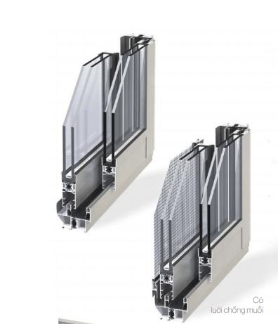 Một số mẫu cửa cửa nhôm CIVRO Đức 4 Cửa sổ trượt có lưới chống muỗi CVIRO Đức