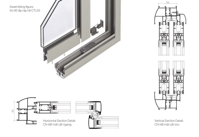 Cửa sổ Civro Đức - Đẳng cấp cho ngôi nhà hiện đại 2 Cấu tạo cửa sổ trượt CTL55