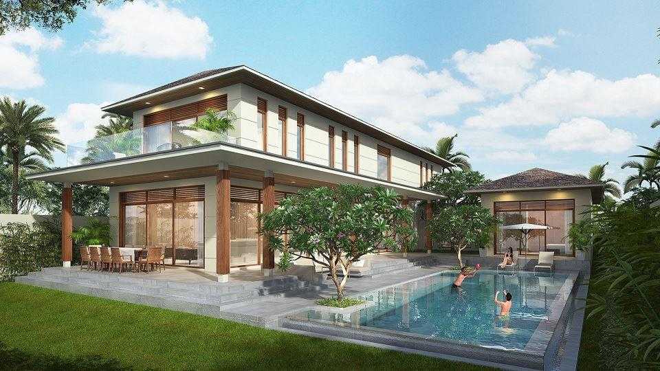 45 Mẫu biệt thự nhà vườn đẹp với xu hướng của nhôm kính hiện đại 11 Biệt thự đẹp 2 tầng với hồ bơi xanh bên cạnh