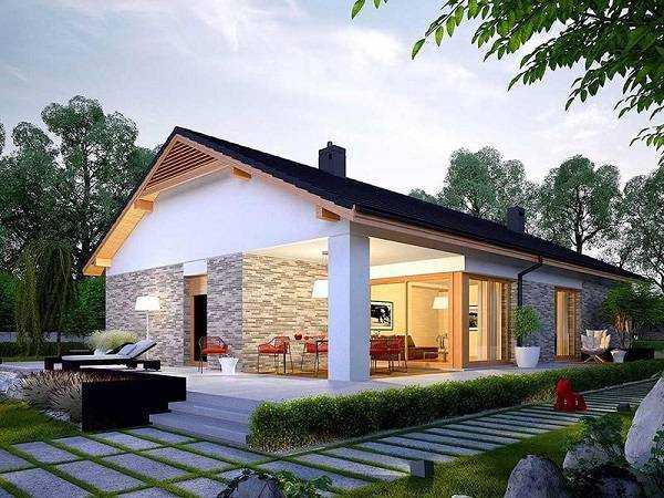 Nhà cấp 4 đẹp hiện đại với xu hướng cửa nhôm kính hứa hen gây sốt năm 2020 2 Mẫu nhà cấp 4 ngang với thiết kế cửa chính cửa phụ sử dụng cửa nhôm kính