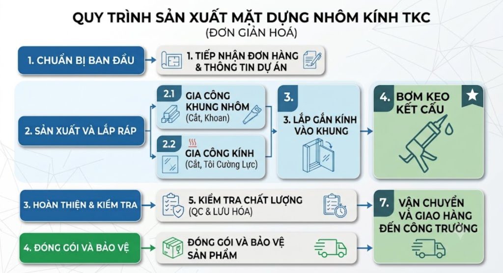 Sơ đồ quy trình sản xuất mặt dựng nhôm kính